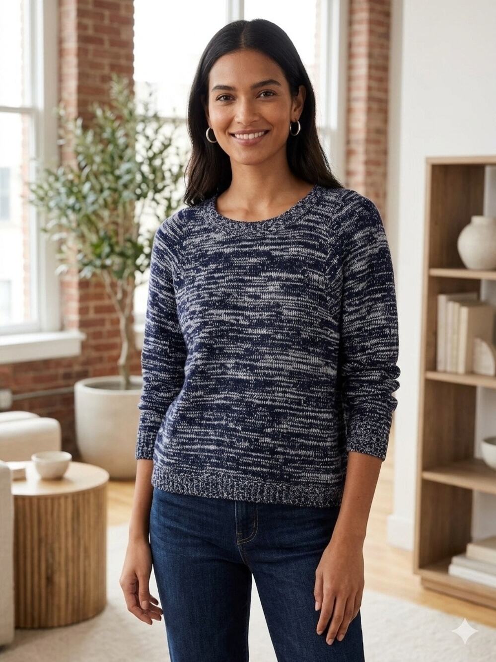 J.Crew Women's Collection Italian Cashmere Marled Knit Sweater Navy Large